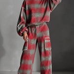 Long Sleeves Loose Contrast Color Line Split-Joint Striped Round-Neck Sweatershirt