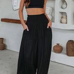 Travel Halfway Smocked Pocketed Wide Leg Pants