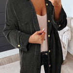 Striped Single-breasted Mid-length Corduroy Shirt Jacket