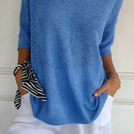 Solid Color Knitted V-neck Top