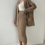 Two Piece Outfit Sweater Set Knitted Cardigan Loose High Waist Long Skirts