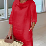 Stitching Round Neck Casual Style Solid Color Long Sleeve Dress