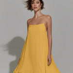 Women's Sunflower Yellow Chiffon Dress With Silhouette & Tiered Ruffle Hem, Timeless Romantic-Luxe Style Dress