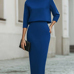 Boat Neck Top And Midi Skirt Set