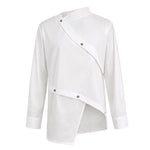 Long Sleeves Asymmetric Buttoned Split-Front Blouses&Shirts Tops