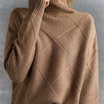 Women Elegant Turtleneck Loose Sweater Pure Color Knitted