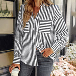 Nadorine Roll Up Sleeve Button Down Lapel Blouse with Pocket Comfy Casual Loose Fit Shirt