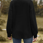 V-Neck Solid Color Twisted Knit Long Sleeve Loose T-Shirt Tops