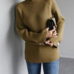 Simple Loose Solid Color High-Neck Sweater