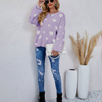 Love Pattern Round Neck Knit Sweater