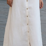 Elegant Linen-Blend Lantern Sleeve Midi Shirt Dress