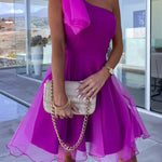 Lifetime Celebrations Tulle One Shoulder Bow Design Mini Dress
