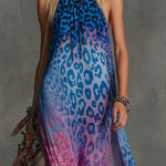 Gradient Leopard Print Chiffon High-neck Sleeveless Maxi Dress
