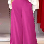 High Waisted Loose Pockets Solid Color Pants Trousers