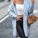 Plaid Dropped Shoulder Cardigan with Pocket