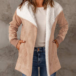 Fleece Long Sleeve Warm Teddy Coat Lapel Cardigan With Pocket