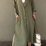 Casual Solid Buckle POLO collar Shirt Dress Dresses