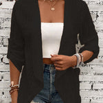 Long Sleeves Loose Buttoned Hollow Jacquard Solid Color Collarless Outerwear