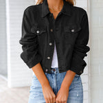 Nadorine Cropped Denim Jacket Button Down Short Trucker Distressed Raw Hem Ripped Jean Jackets