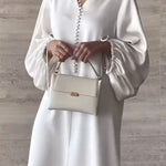Loose Puff Sleeves Drawstring Solid Color Split-Joint V-Neck Maxi Dresses Shirt Dress