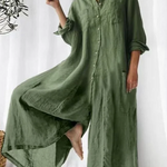 Casual Plain Lapel Collar Single Breasted Wide Leg Jumpsuit