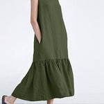 Loose Slim Mid-length Stitching Ruffled Sleeveless Dress