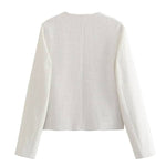 Round Neck Slim Fit Colorblock Women's Button Jacket