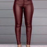 Solid Color PU Leather Casual Pencil Pants Leggings