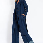 Nadorine Casual Slim Fit Long Blazers Denim Frock Coat