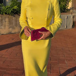 Flared Sleeves High Waisted Buttoned Solid Color Mock Neck Midi Dresses