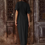 V Neck Short Sleeve Button Down Blouse Dress Tie Casual Long Maxi Dresses