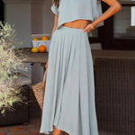 Short Sleeve Crop Top and Maxi Pleated Skirt Set