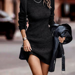 Round Neck Long Sleeve Sexy Sweater Dress