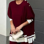 High-Low Long Sleeves Buttoned Split-Side Round-Neck Pullovers Sweater Tops