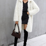 Open Front Fuzzy Coat Faux Fur Plush Lapel Warm Long Coat