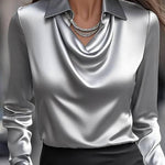 Temperamental Printed Simple Shirt Collar Ladies Top