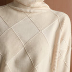 Casual Loose Solid Color Striped High-Neck Long Sleeves Sweater Tops