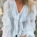 Solid Color Chiffon Ruffled V-neck Patchwork Top