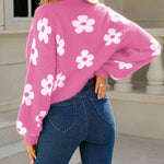 Nadorine Women's Cute Daisy Knit Cardigan Long Sleeve Casual Flower Open Front Sweater Tops