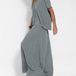 Two-piece Set Solid Short Sleeve O Neck Tank Maxi Skirt