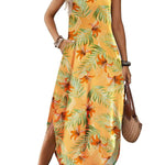 Casual V-neck halter slit bohemian beach resort maxi dress