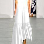 A-line Loose Solid Color Split-Joint Round-neck Maxi Dresses