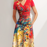 Nadorine Women's Casual V Neck Short Sleeve Sundress Loose Flowy Print Tunic Beach Dresses