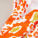 Orange Knotted Straps Leopard Colorblock Tiered Dress