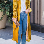 Velvet cardigan buttonless outerwear sweater