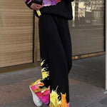 Loose Wide Leg Flower Print Pants Trousers