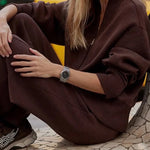 Meet The Autumn Ribbed Zipper Neck Sweatshirt and Elastic Waist Pocketed Loose Pants Set