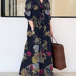 Loose Plus Size Printed Split-Joint Lapel Maxi Dresses Shirt Dress