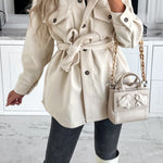 Lhoib Lace Up Solid Pocket Buttoned Long Sleeve Jacket