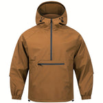 KZZ Men's Solid Color Half Zip Pocket Hooded Jacket